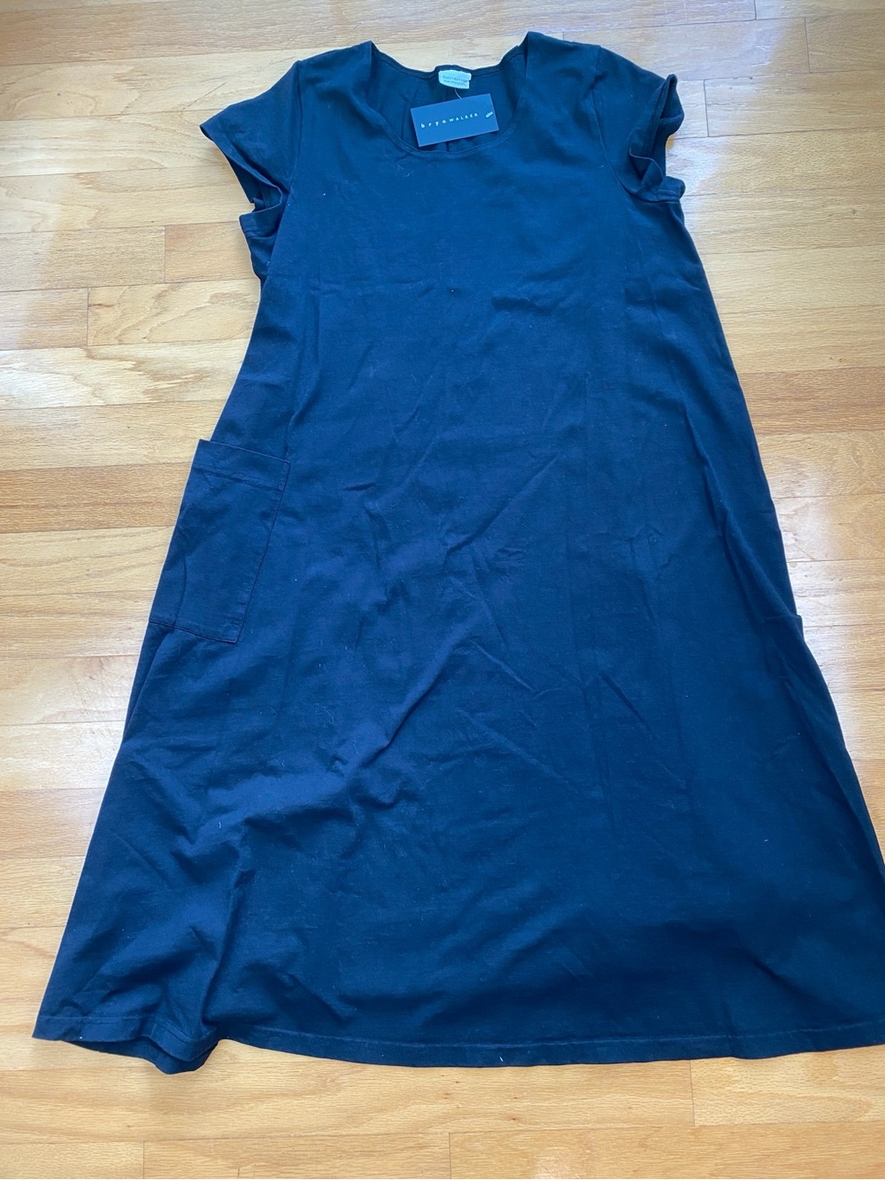 Pacificotton Bryn Walker Willow Dress Midi Black Size Large Short Sleeve Pocket